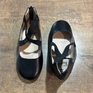 Monkey Feet Girls Black Leather Ballet Flats (5-6 years)